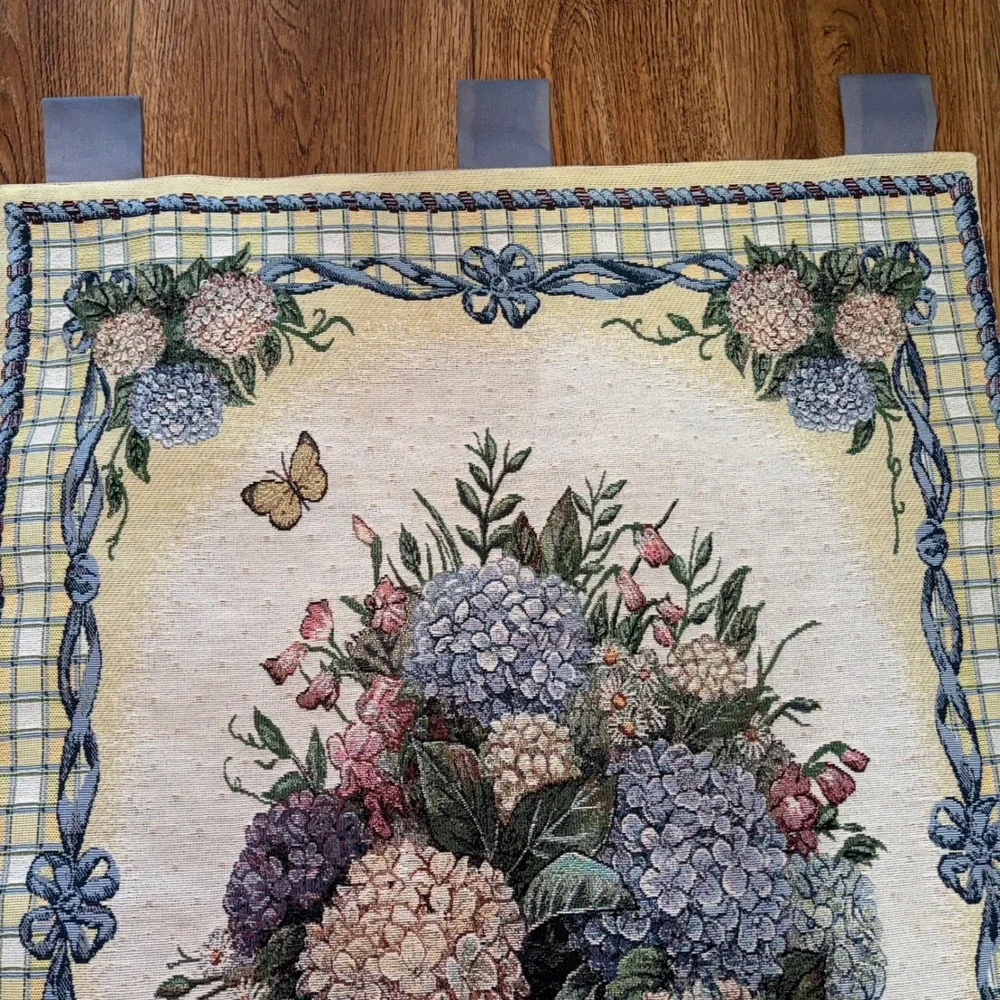 Lena Liu Hydrangea Floral Woven Tapestry Wall Hanging Cottagecore butterflies